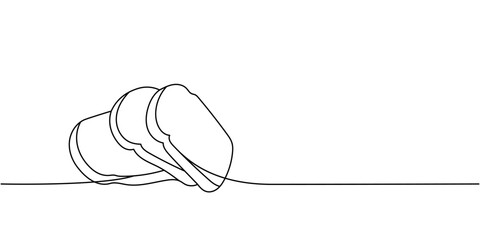 Sliced fresh wheat bread one line continuous drawing. Bakery pastry products continuous one line illustration. Vector minimalist linear illustration.