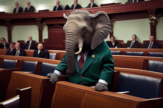 Elephant Political Party Member Giving Political Speech Generative AI
