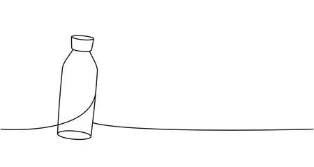 Bottle one line continuous drawing. Empty glass or plastic bottle continuous one line illustration. Vector linear illustration.