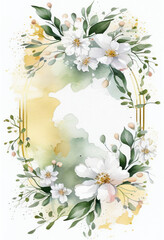 Vertical Floral Frame, Watercolor Flowers, Illustration, Generative AI