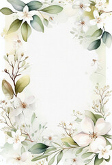 Vertical Floral Frame, Watercolor Flowers, Illustration, Generative AI