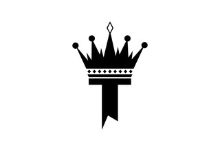 Simple Initial Letter T with Crown Logo. Letter and Crown vector isolated on white Background. Usable for Business, Travel, fashion, and Technology Logos. Flat Vector Logo Design Template Element.