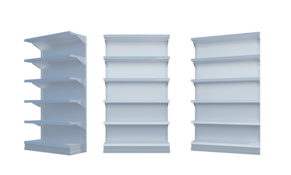 Empty supermarket pose shelves png alpha channels