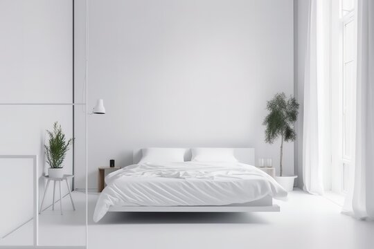 Interior of beautiful modern bedroom | bedroom with bed in front of the wall, 3d render | Loft and modern bedroom | Nordic style bedroom | Stylish bedroom interior in trendy, Generative AI