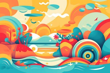 Fototapeta na wymiar Abstract illustration Summer day theme. Vivid colors. Generative AI.