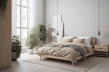 Interior of beautiful modern bedroom | bedroom with bed in front of the wall, 3d render | Loft and modern bedroom | Nordic style bedroom | Stylish bedroom interior in trendy, Generative AI