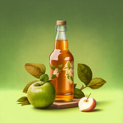 Apple cider on a green background. Generative AI.	
