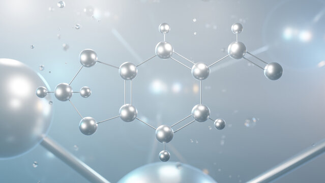 piperonal molecular structure, 3d model molecule, heliotropin, structural chemical formula view from a microscope