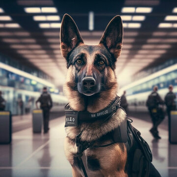 Police Dog At The Airport. Generative AI.	
