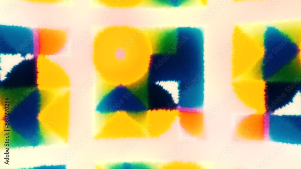 Poster stylish animation of moving figures in geometric pattern. motion. bright geometric shapes move in sq