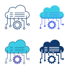Cloud technologies icon set in flat and line style
