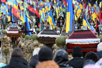 A funerals of Ukrainian servicemen killed during combat with Russian troops. Military cemetery