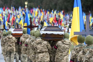 A funerals of Ukrainian servicemen killed during combat with Russian troops. Military cemetery