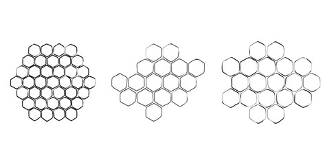 Honeycombs. Sketch hand drawn propolis honey comb set. Simple bee honeycomb doodle structure. Vector black and white illustration. - obrazy, fototapety, plakaty