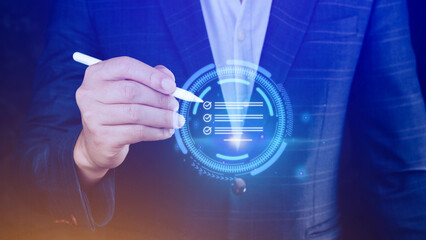 Document Management System (DMS) being setup IT consultant working on laptop computer in office, Software for archiving, searching and managing corporate files information.