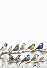 Small field birds on a branch with copy space, Generative AI