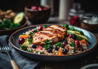 Grilled Chicken and Quinoa Greek Salad-Mediterranean Food-Generative AI