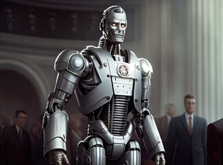 Silver Robot Political Party Member Running For Office Generative AI