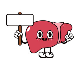 Cute funny Liver with an inscription character. Vector hand drawn traditional cartoon vintage, retro, kawaii character illustration icon. Isolated white background. Liver character