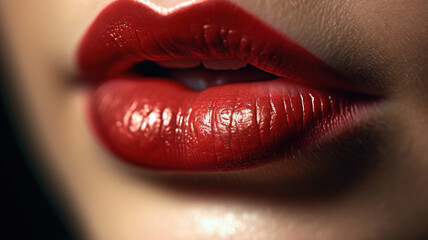 Fototapeta premium Sexy Lips. Beauty Red Lips Makeup Detail. Beautiful Make-up Closeup. Sensual Open Mouth. lipstick or Lipgloss