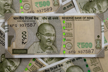 indian rupee, five hundred rupee note texture background. huge cash in indian currency notes.