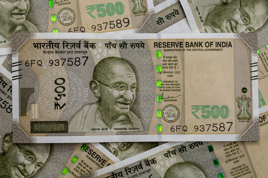 indian rupee, five hundred rupee note texture background. huge cash in indian currency notes.