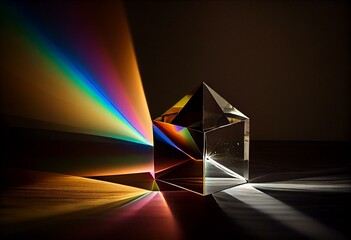 Prism refracting light beam to colors. Generative AI