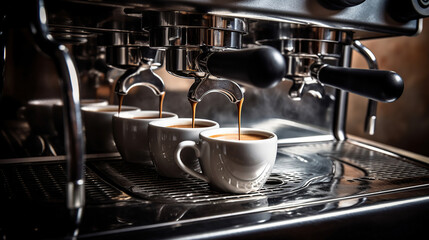 Close-Up of coffee machine making a cup of coffee in restaurant. Generative Ai