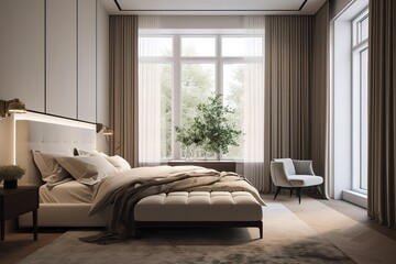 interior of modern bedroom | Luxury bedroom with golden furniture in royal interior | Interior of a hotel bedroom in the morning | Modern bedroom interior with concrete walls, Generative AI
