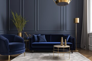 a modern bedroom interior in blue colour | Modern Bedroom | Interior view of luxurious blue bedroom with bed | Blue coloured modern apartment interior with a pleasant, Generative AI