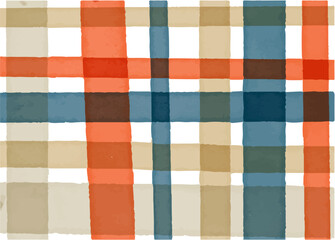 Pastel watercolor checkered pattern. Watercolor drawing brush. Blue and orange watercolor stripes hand drawn.