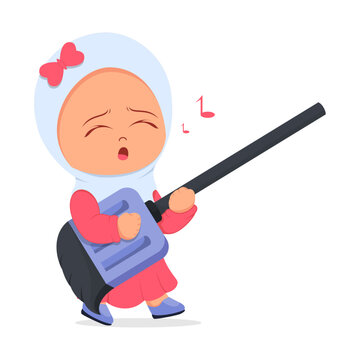 recommend clip art: Cute girl playing virtual guitar with broom and singing