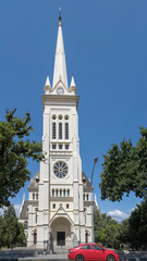 Toring Kerk church facade and tall bell tower, Paarl, South Africa