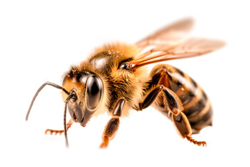 Stunning bee is flying, isolated on transparent background, macro, incredible pollinator PNG Generative AI