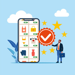 The best online store. Quality Control online store and giving certified. Modern vector illustration in flat style