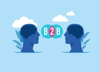 b2b cooperation between two head. Modern vector illustration in flat style