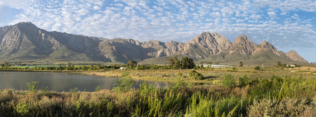 landscape with  mountain lake and Audensberg range in background, Brandwatch, Worcester, South...