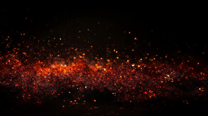 Black dark orange red brown shiny glitter abstract background with space. Twinkling glow stars effect. Fantastic. Like outer space, night sky, universe. Rusty, rough surface, grain. Generative AI.