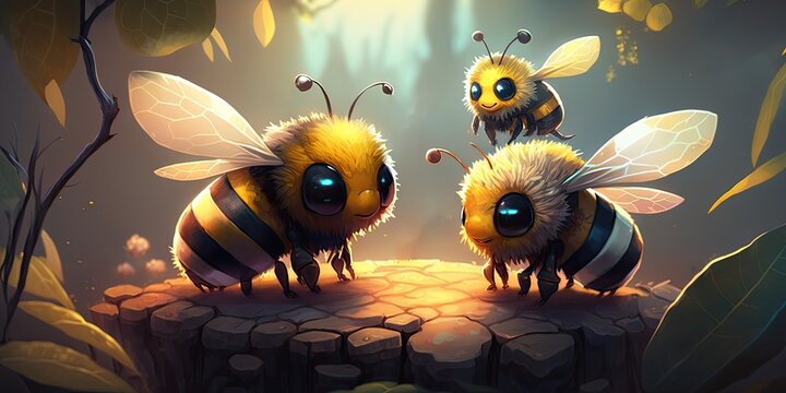 Cute bee character illustration. Generative AI