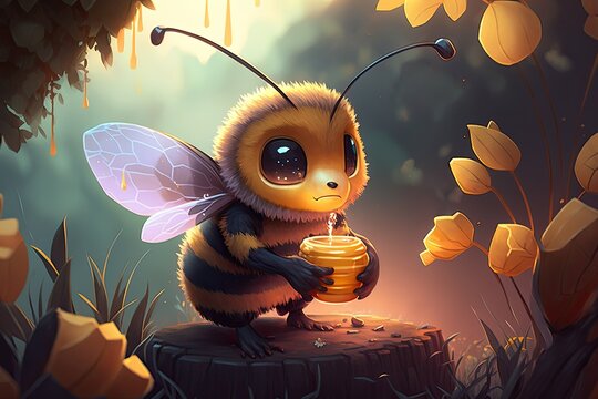 Cute bee character illustration. Generative AI