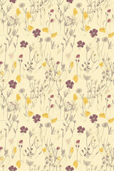 Floral design in 70s style, in warm shades of yellow. Seamless patterns vintage images. Vintage floral wallpaper and background. Tile