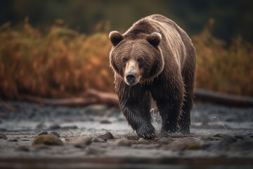 Obraz na płótnie Canvas Grizzly bear in Alaska in forest.
