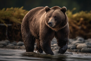 Obraz na płótnie Canvas Grizzly bear in Alaska in forest.