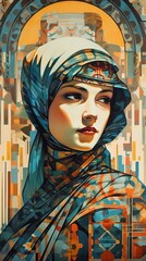 Illustration of woman and art deco, AI generrated