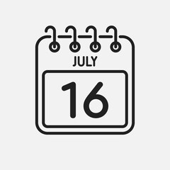 Icon page calendar day - 16 July