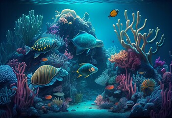 Underwater seamless landscape, cartoon background for game design. Generative AI