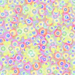 quadratische fläche gefüllt mit einer vielzahl verschiedener blüten in verschiedenen harmonisch abgestimmten farben, modern art