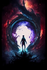 Man in front of WORMHOLE - beautiful galaxy