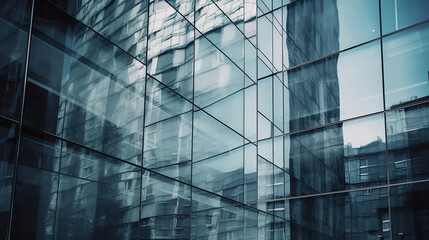 Plakat Modern glass wall commercial buildings exterior. Generative Ai