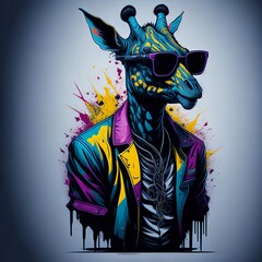 cool giraffe with sunglasses, graffiti artwork style. printable design for t-shirts. Generative AI